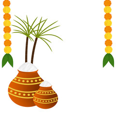 South Indian harvesting festival happy Pongal greeting card background, png image 