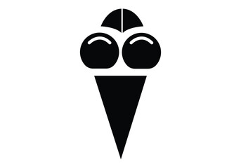 Ice cream black silhouette icons set on white. Balls in waffle cone, soft serve sundae in glass, popsicle on stick. ice cream design