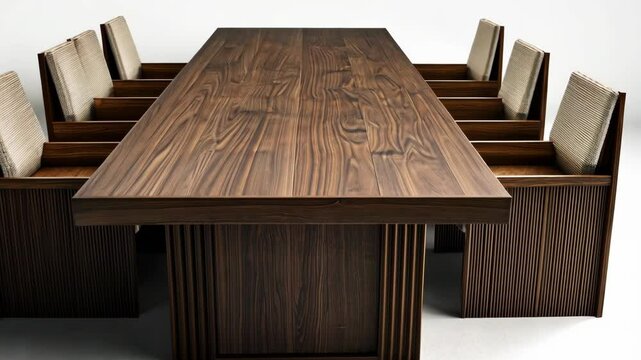 Modern wooden dining table with six stylish chairs in simple design, ideal for gatherings and meals at home or office