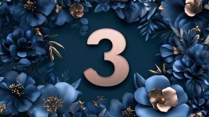 Anniversary celebration greeting card. with Number 3 luxury Design template for birthday or wedding party event decoration.