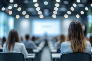 Blurred view of people at business training, Generative AI