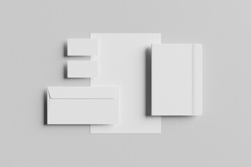 Stationery Branding mockups on white 3D rendering
