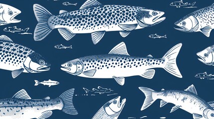 Hand Drawn Fish: Pike, Trout, and Carp - Vector Graphic Illustration