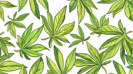 Vibrant Cartoon Style Hemp Leaves and Green Weed Illustration