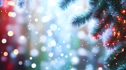 Fototapeta premium Christmas holidays banner, tree, bokeh background