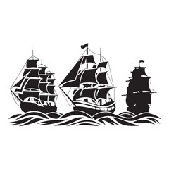 Set of Silhouette Business Ship vector illustration. Transport boat silhouette vector. Highly Detailed Boat Silhouettes Ship Silhouette