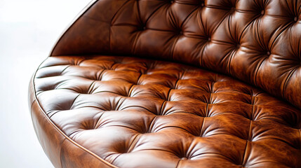 Obraz premium Close-up of a brown leather sofa with a buttoned seat