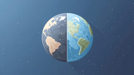 A Divided Planet: A poignant illustration of Earth, half in pristine blue and green hues, the other half shrouded in a somber gray, symbolizing the urgency to protect our planet.  