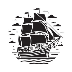 Set of Silhouette Business Ship vector illustration. Transport boat silhouette vector. Highly Detailed Boat Silhouettes Ship Silhouette