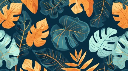 Vibrant Hand-Drawn Jungle Leaves Seamless Pattern in Colored Vector