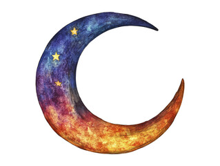 Crayon Doodle Style Moon with Stars on Transparent Background