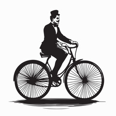 Obraz premium Gentleman Riding a Classic Bicycle Wearing a Tall Hat and Elegant Retro Attire Vector Illustration