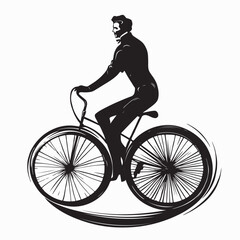 Naklejka premium Silhouette Gentleman Riding a Classic Bicycle Wearing Elegant Retro Attire Vector Illustration