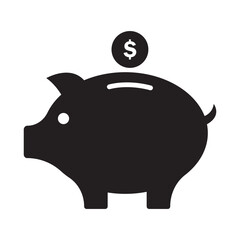 Piggy bank icon on a white background. Money saving symbol with a pig and coin. Financial savings concept. Vector illustration.