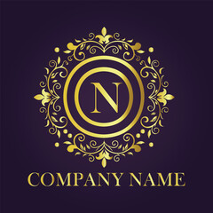 Letter N luxury gold logo concept