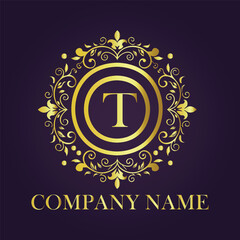 Letter T luxury gold logo concept