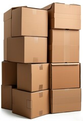 a pile of stacked packing boxes on a white background