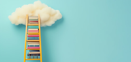 Education, knowledge and skill learning with literature, world book day, books building a ladder of success, reading a story