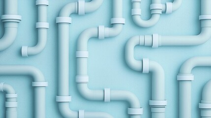 Abstract Blue Background with White Pipes, Minimalistic Industrial Design Concept for Graphic Projects and Presentations