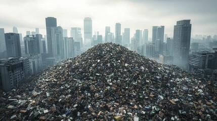 Polluted Cityscape with Piles of Trash in Urban Environment, Environmental Pollution and Waste Management Concept.