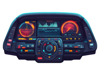 2D Cartoon Style Game Dashboard Interface with Controls and Metrics