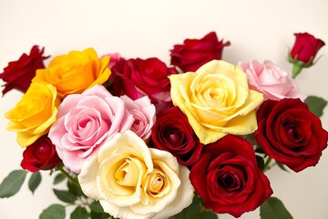 Naklejka premium Roses of various colors in a basket 