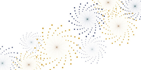 Set of new year firework vector illustration. firework gold and blue isolated on white background abstract art deco burst shapes, carnival festive holiday decoration party element vector illustration.