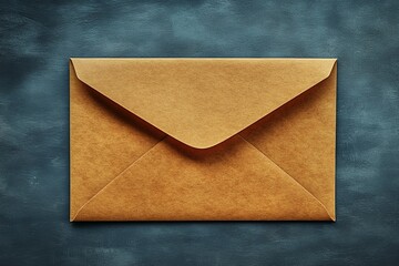 Brown envelope resting on a textured blue surface