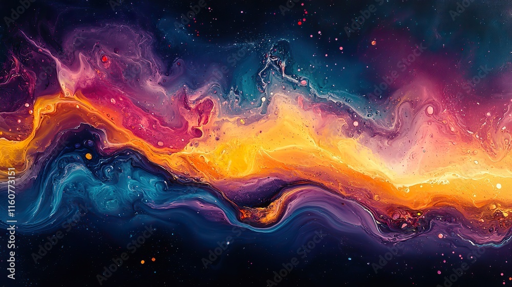 Wall mural art painting with a swirl pattern creates a dynamic space on canvas. this banner features a liquid e
