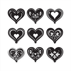 Set of hearts vector Silhouette Illustration 