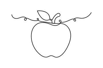Apple one line drawing of minimalist vector icon with black and white background 
