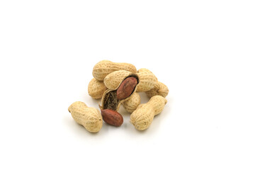 Peanuts on white background. High protein food. Contains many minerals.