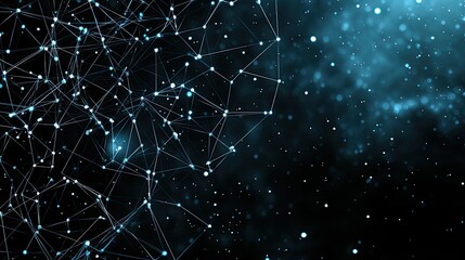 Abstract blue background with glowing lines and dots illustrates a complex network design for tech presentations and data connectivity