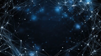 Abstract blue background with glowing lines and dots illustrates a complex network design for tech presentations and data connectivity