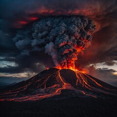 Fototapeta premium A breathtaking view of an active volcano under a twilight sky, glowing with fiery intensity.