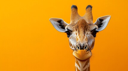 portrait of a giraffe on an orange background.