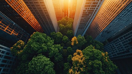Buildings in a city representing architecture, sustainability, and eco-friendly construction
