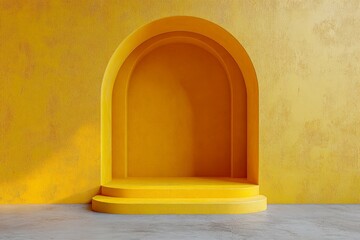 Bright yellow architectural alcove design with rounded edges inviting creativity and inspiration in a modern interior setting