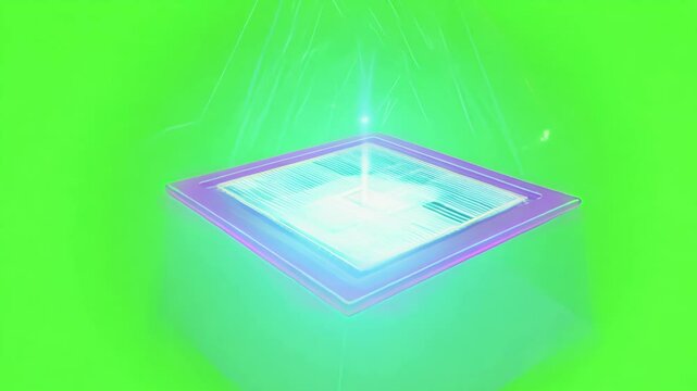 Square angular platform hovering with a faint glow. Green screen chromakey.