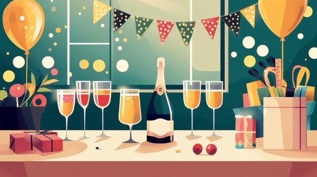 Festive Champagne Celebration Party Scene, Joyful Gathering