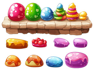 Colorful Sweet Treats in 2D Cartoon Style for Game Interface Design