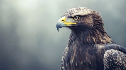 Obraz premium Golden Eagle Profile Portrait, Majestic Bird of Prey in Misty Forest