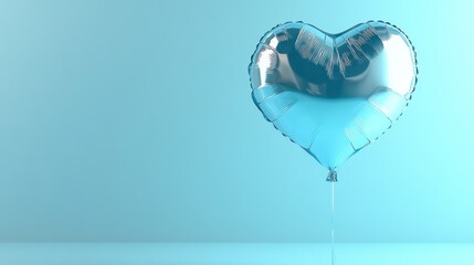 A shiny blue heart-shaped balloon floats against a soft blue background, symbolizing love and celebration.