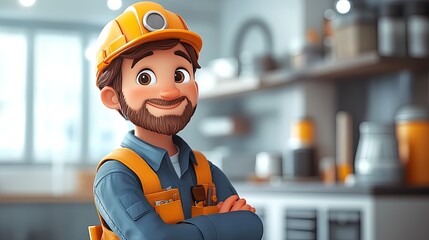 Cartoon 3D illustration of an engineer for animation