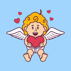 Cute Cartoon Illustration of Cupid Angel for Valentine's Day