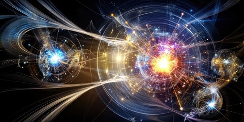 Fototapeta premium Abstract representation of energy and particles, illustrating concepts of physics and cosmos.
