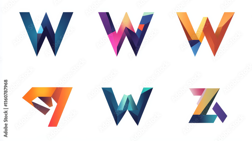 Fototapete set of alphabet symbols of letter w, such a logo. rasterized version also available in gallery