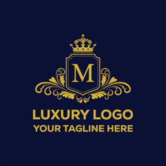Golden luxury M Latter logo template design