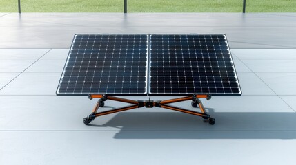 A portable solar panel setup on a flat surface, designed for generating renewable energy in outdoor environments.
