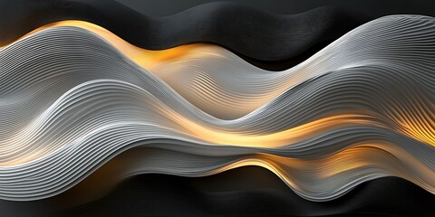 Naklejka premium Abstract grey and gold wave pattern, flowing lines, elegant background.